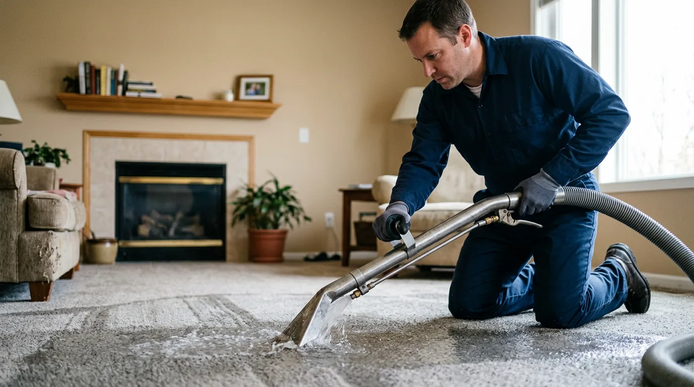 Water damage restoration technician working near Stockport, OH